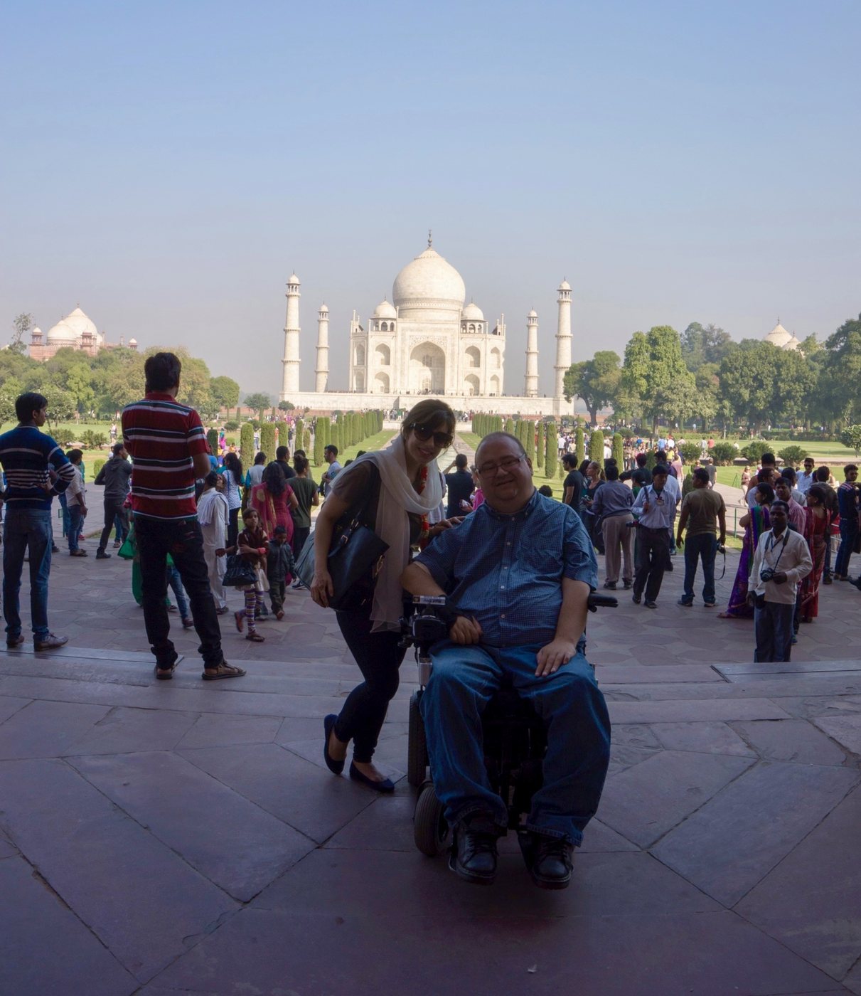 Pete Denman in his power wheelchair in India, 2014.